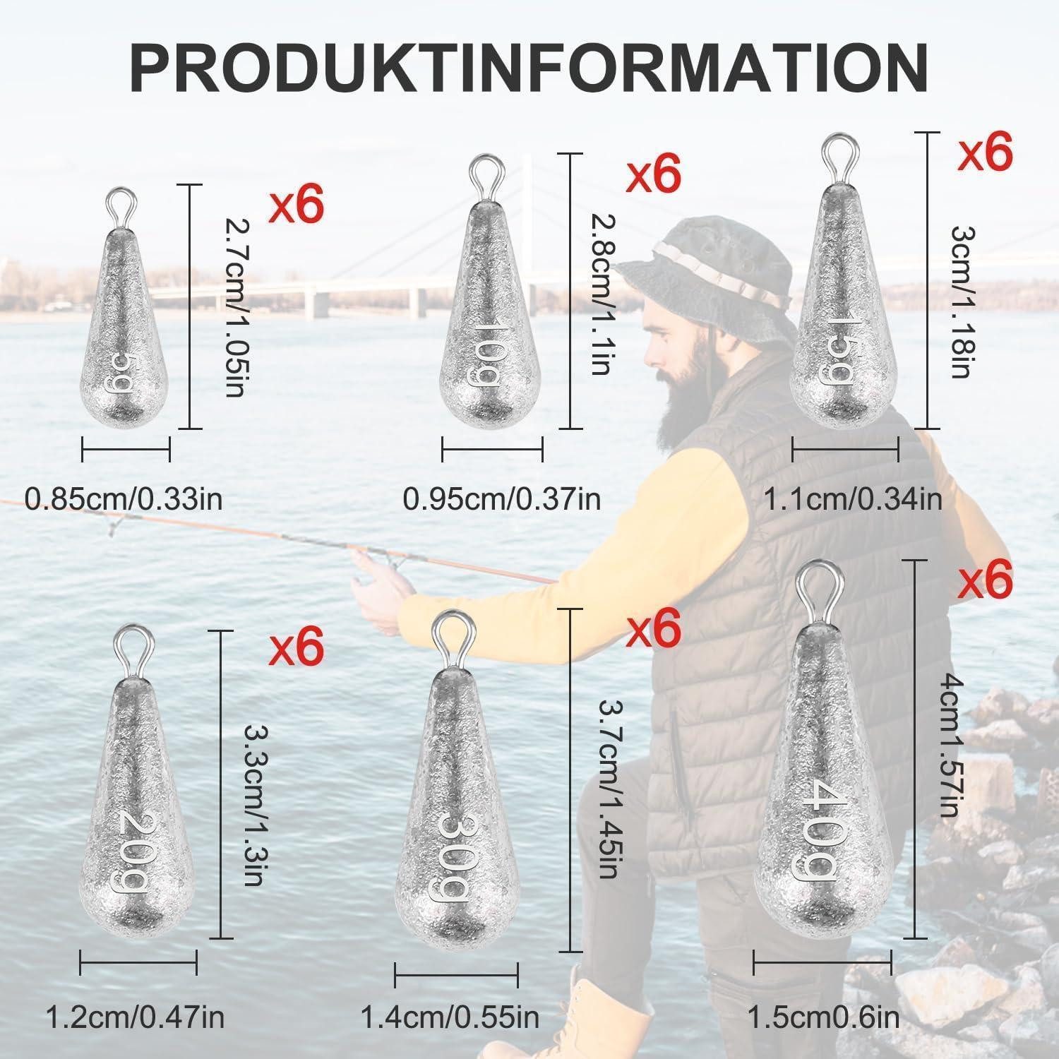 LuxusKollektion Fischentschupper 36-teiliges Tropfenform Blei Angelgewichte Set 5g-40g, Drop Shot Blei