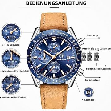 Manike Quarzuhr Chronograph Herren-Uhren Analog Quarzunhr BY-150, (Spar - Set, Chronograph Quarzuhr mit englischer und deutscher Anleitung), Chronographenuhr, kleines Sekundenzifferblatt