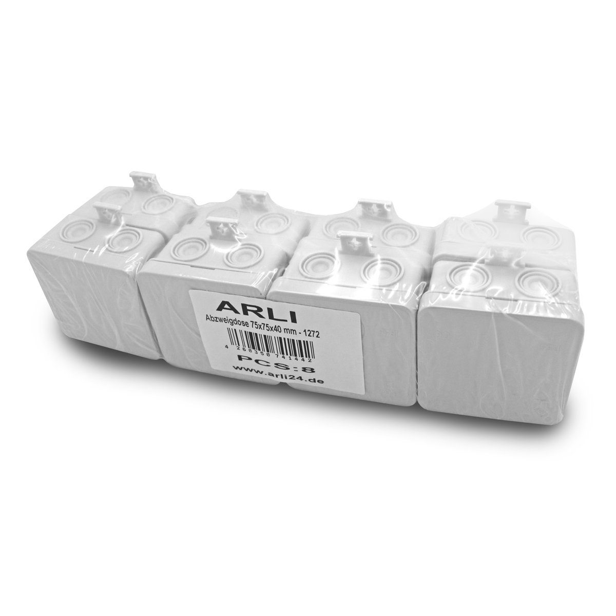 ARLI 8x ARLI Abzweigdose 75 x 75 x 40 mm Industriegehäuse Steckdosenverteiler 7-fach (vor Staub und Strahlwasser), Verbindungsdosen Industriegehäuse Verteilerkasten Verteilerdose