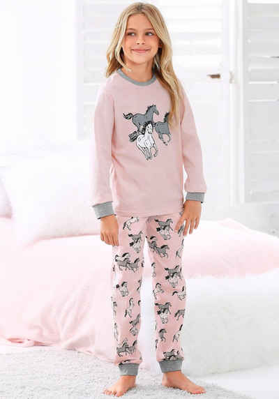 petite fleur Pyjama (2 tlg., 1 Stück) in langer Form mit Pferde Print