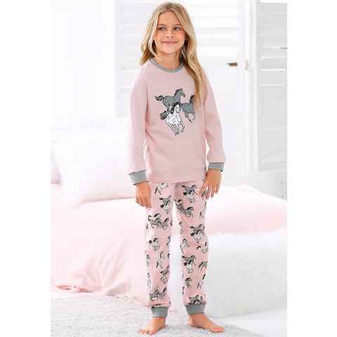 petite fleur Pyjama (2 tlg., 1 Stück) in langer Form mit Pferde Print