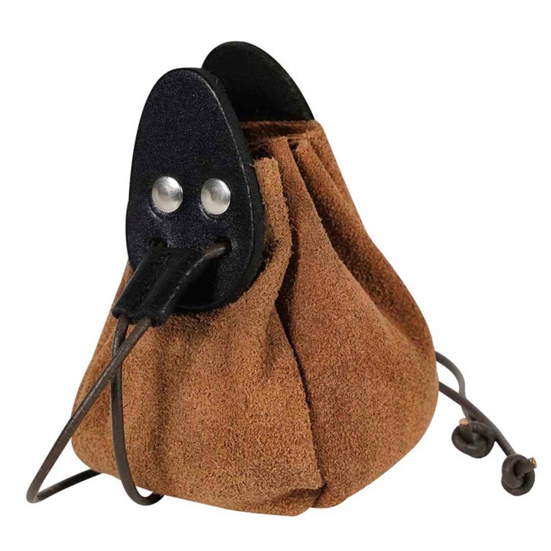 Mythrojan Burgfräulein-Kostüm Wildlederbeutel 15cm Durchmesser Braun/Schwarz