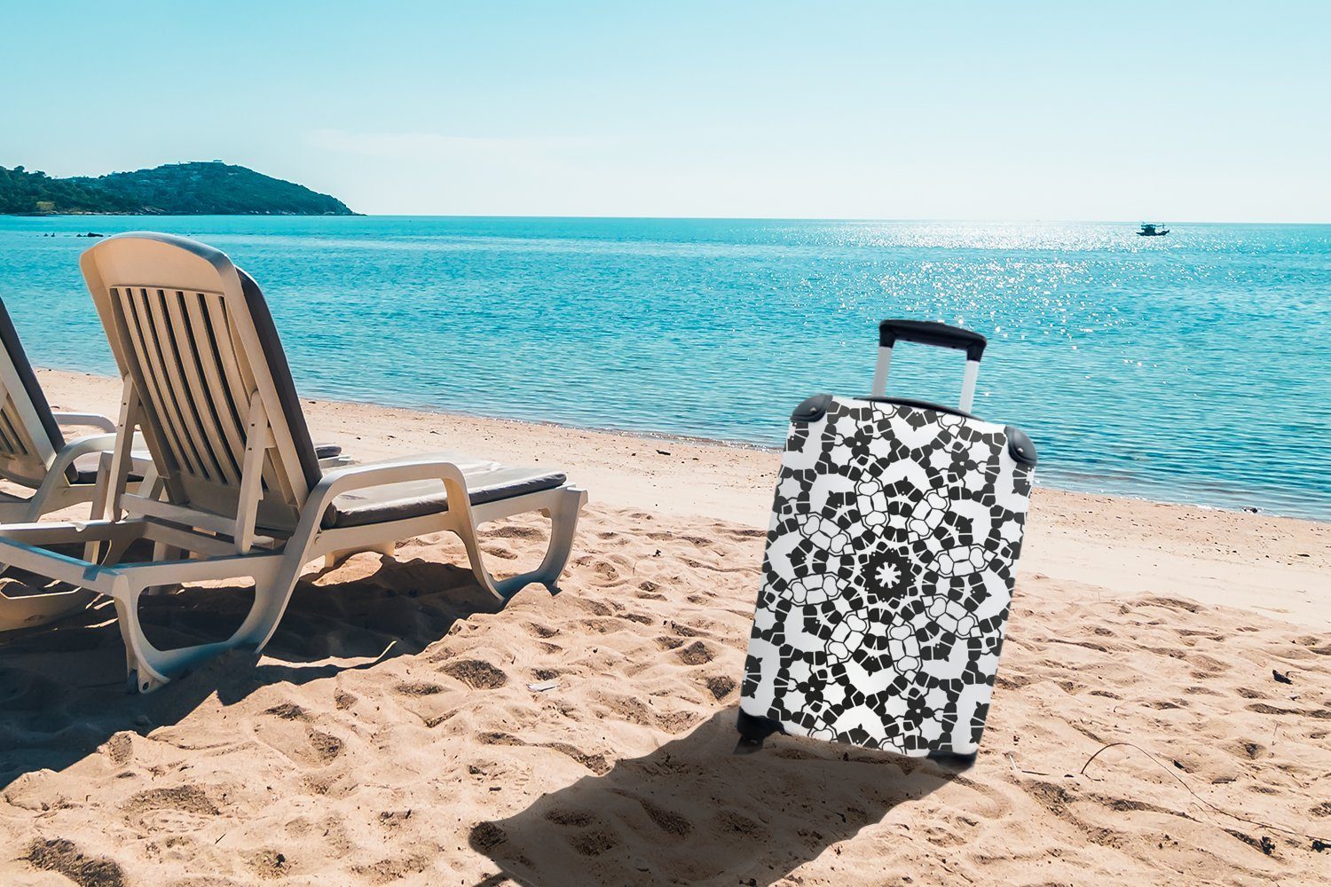 4 rollen, - Weiß und für Ferien, Muster, - MuchoWow Reisetasche Handgepäck mit Schwarz Reisekoffer Handgepäckkoffer Mandala Rollen, Trolley,
