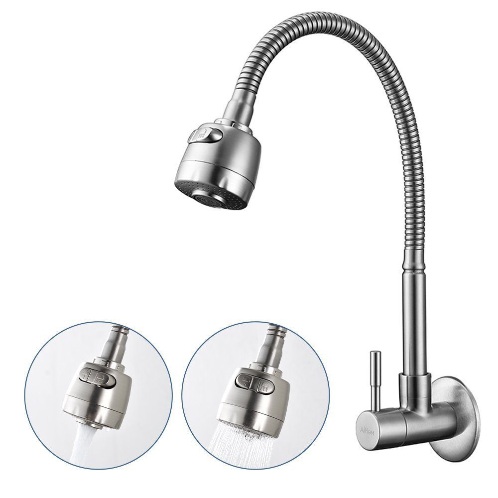 Bad Gäste WC ... Minnhua Kaltwasserhahn Edelstahl, Kaltwasser Armaturen mit Schlauch, Einzelgriff Wasserhahn für Waschbecken, Waschtischarmatur Kaltwasser