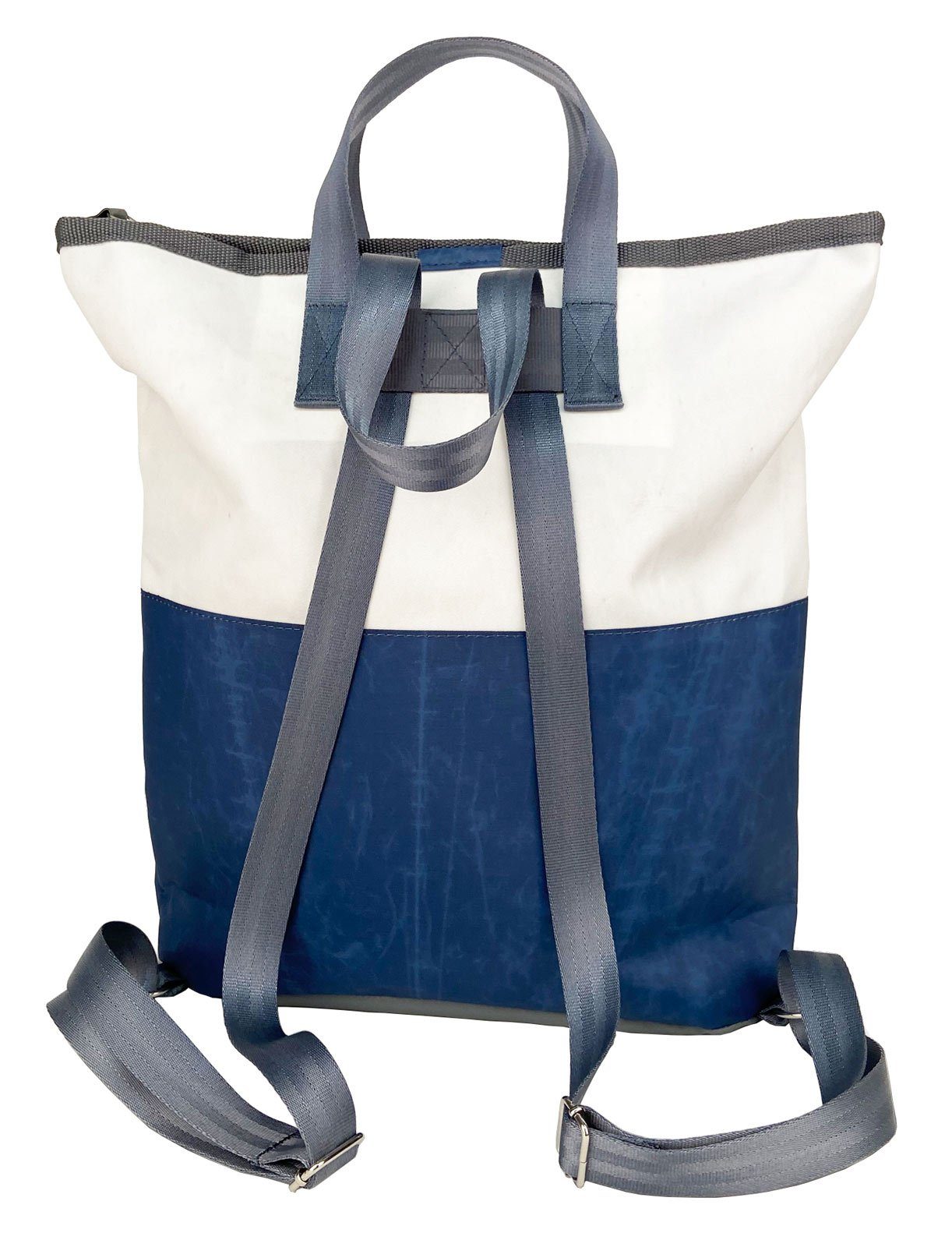 Mini, Weiss Ketsch Segeltuch, Balken Tasche recyceltes Blau Rucksack 360Grad Tagesrucksack