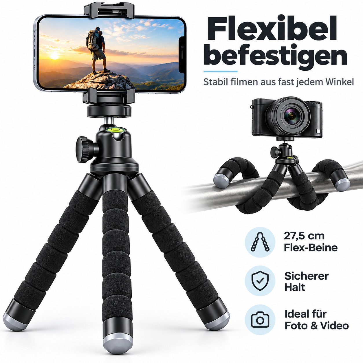 Diyarts Kamerastativ (360° drehbares, Reisestativ, für iPhone & Android-Smartphones) – Bild 2 von 5