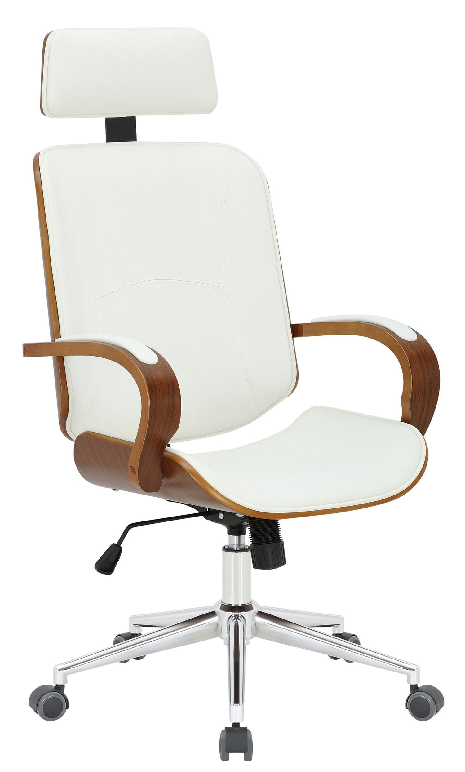 TPFLiving Bürostuhl Daytona mit bequemer XXL), Sitzfläche: (Schreibtischstuhl, und chrom Rückenlehne Chefsessel, Gestell: Drehstuhl, drehbar walnuss/weiß 360° - Kunstleder - Metall Bürostuhl höhenverstellbar