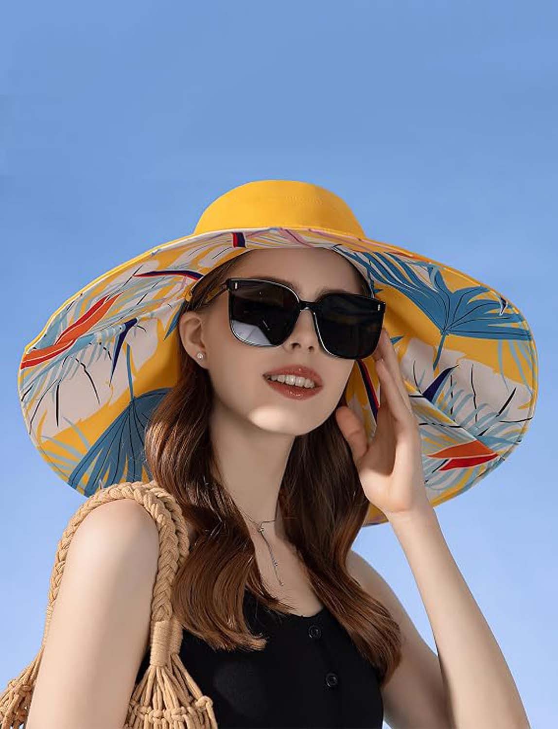 Oemmn Sonnenhut Damen 2 in 1 Extra Breite Krempe Sommerhut Faltbarer