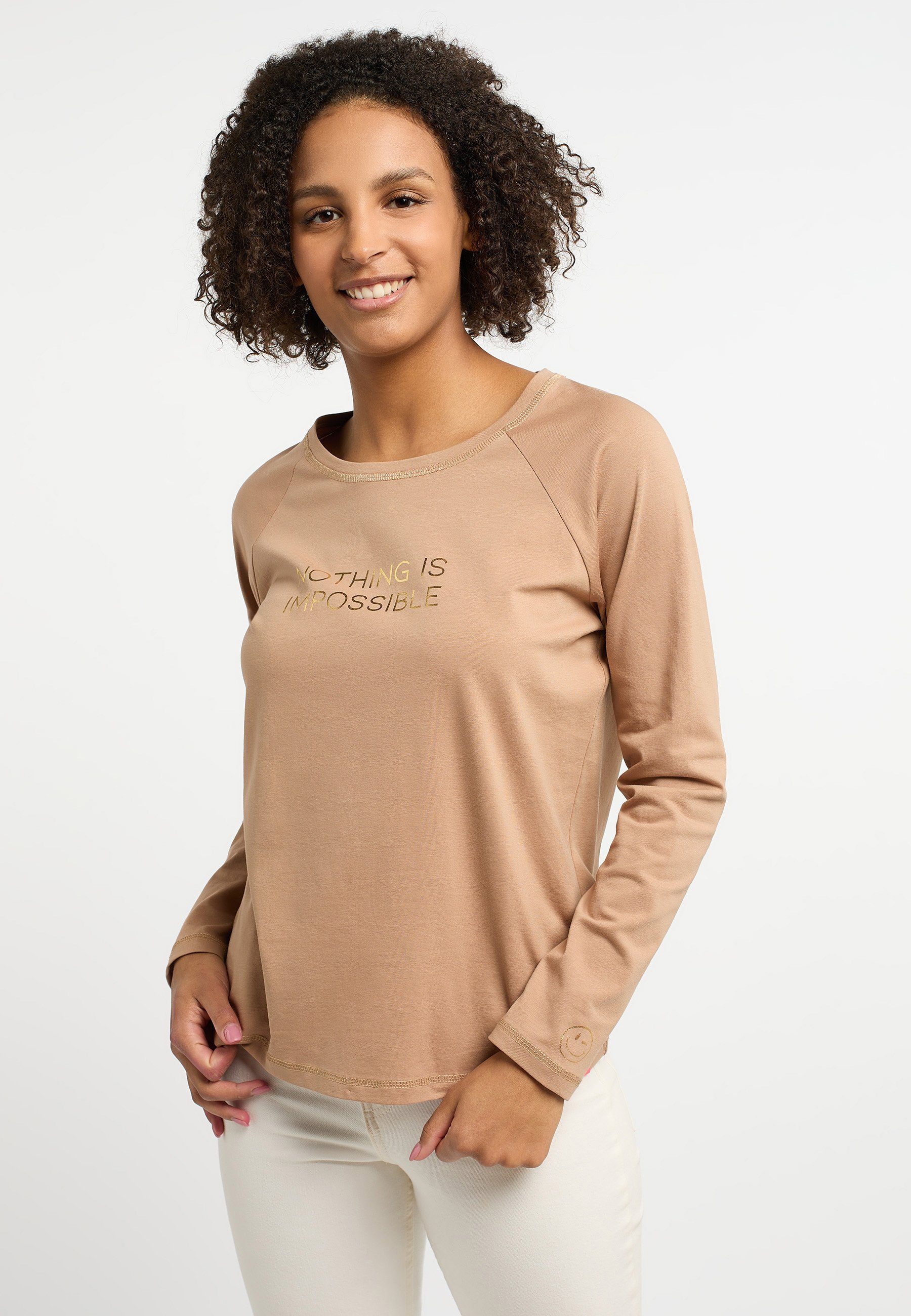 Frieda & Freddies NY Longsleeve Shirt Ls mit dezenten Farbdetails DARK BEIGE