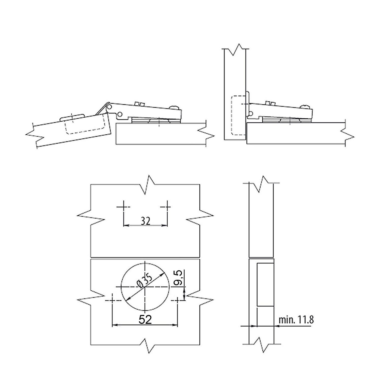 SO-TECH® Türbeschlag Topfband T45 / T52, Eckanschlag, mit Dämpfer + Kreuzplatte (1 St), Scharnier Scharniere Topfscharniere