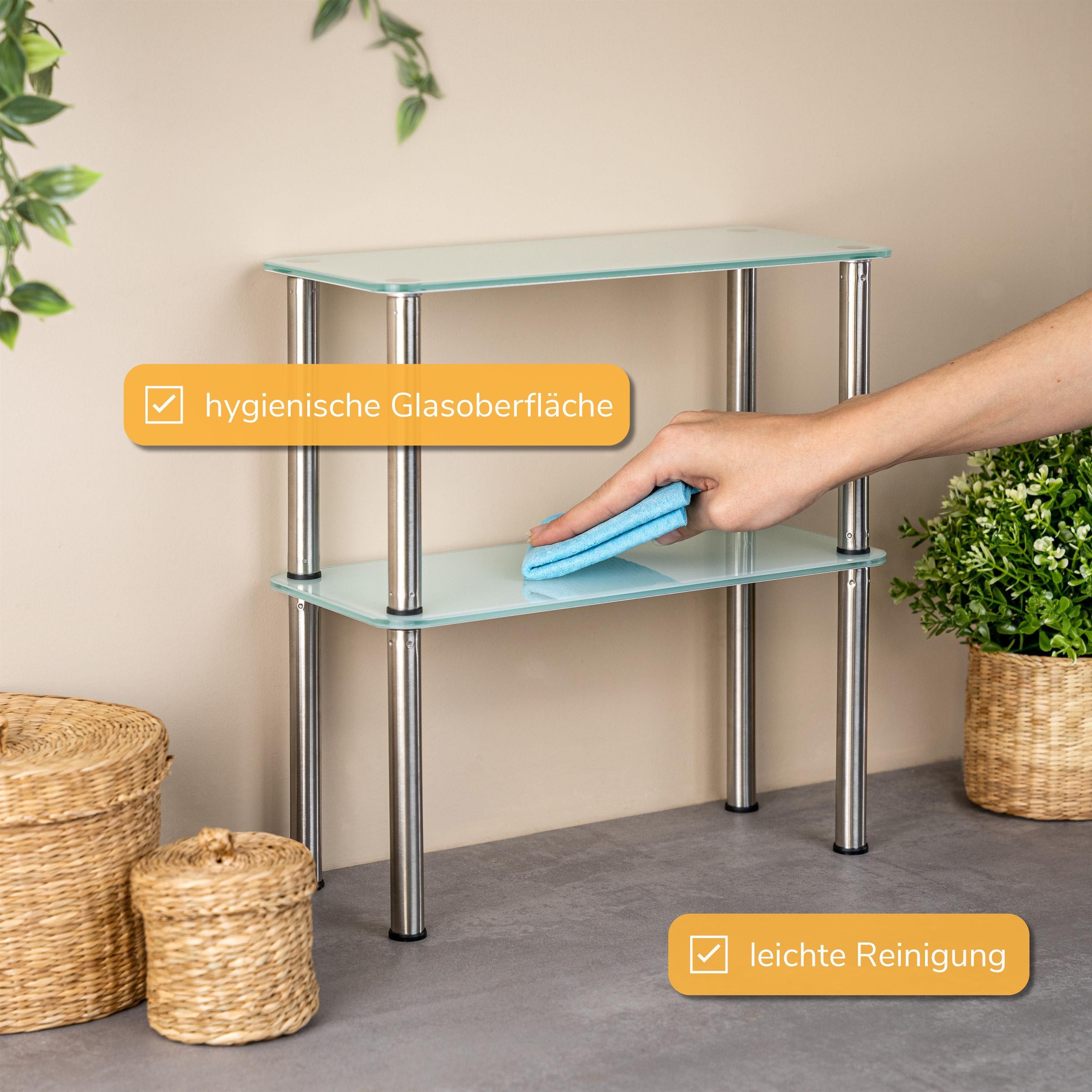 bremermann Küchenregal Glas-Regal, Küchenregal 2 Ebenen, Glas/Edelstahlfüße, weiß