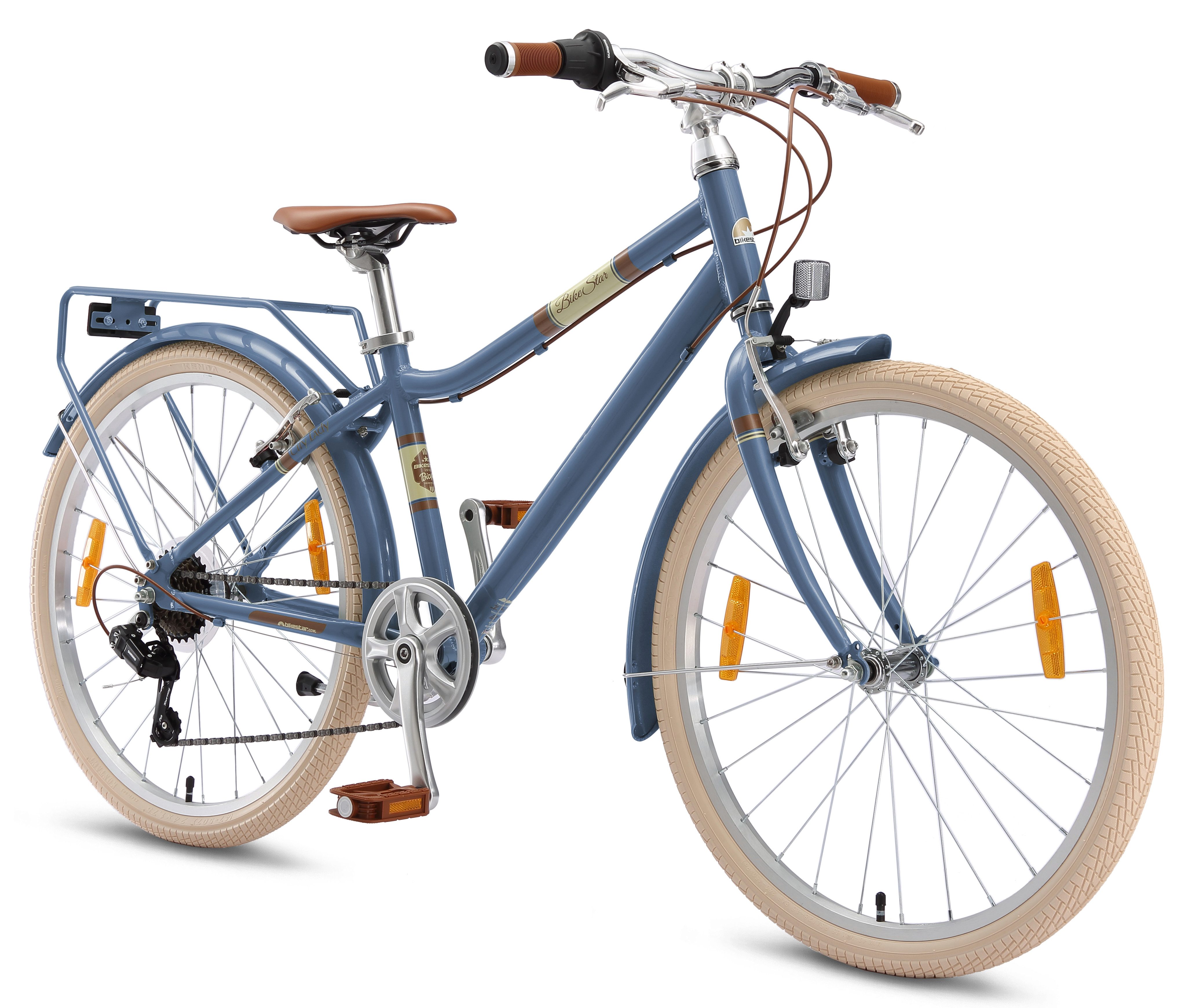Bikestar Kinderfahrrad Cityrad 24 Zoll Aluminium ab 9 Jahre, 7 Gang, Gepäckträger, leichtes Treten, ergonomischer Rahmen