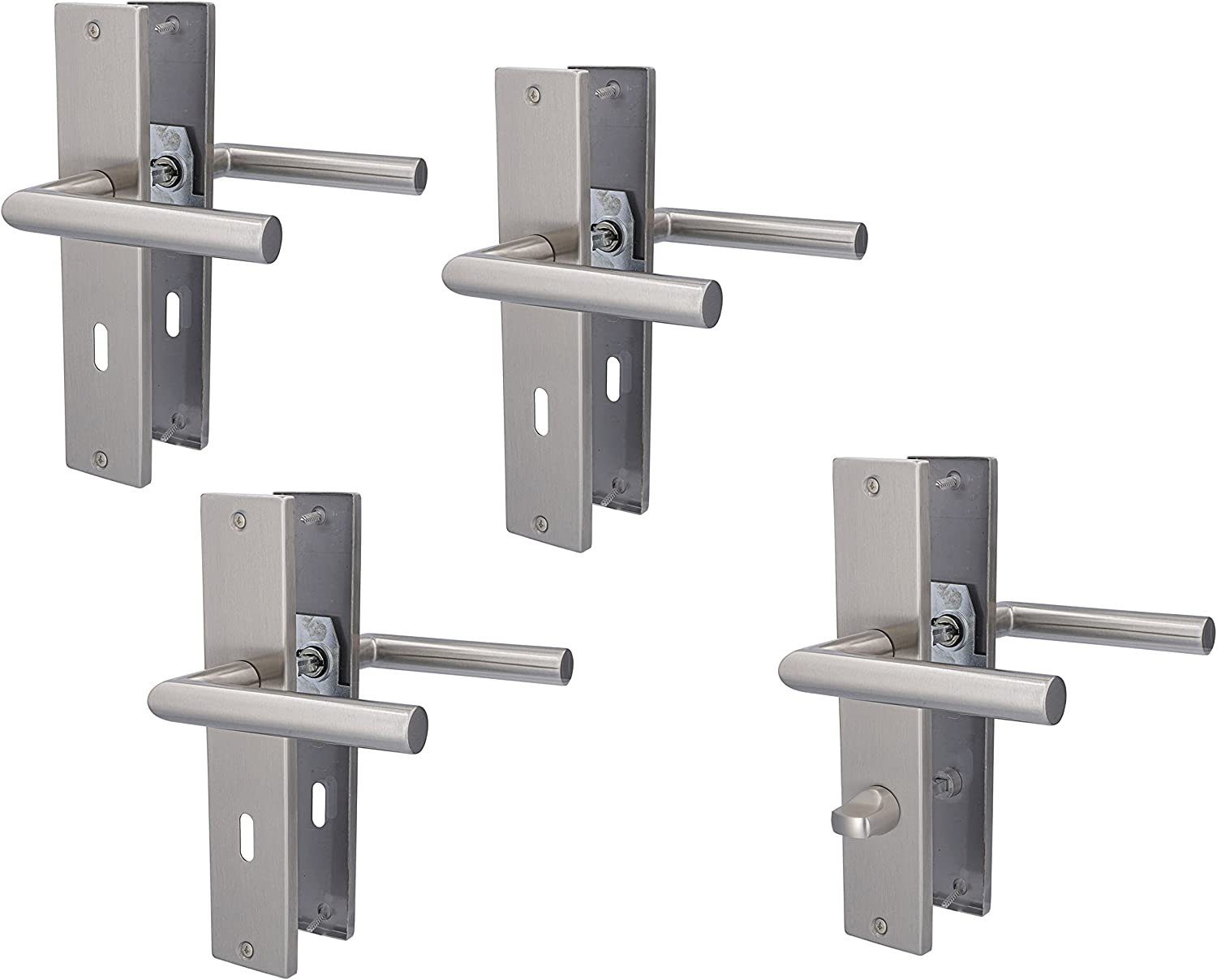 Alpertec Türbeschlag Langschildgarnituren für 3 Zimmertüren mit Buntbart und 1 Bad/WC Türe (4 St., Spar Set), Edelstahl satiniert