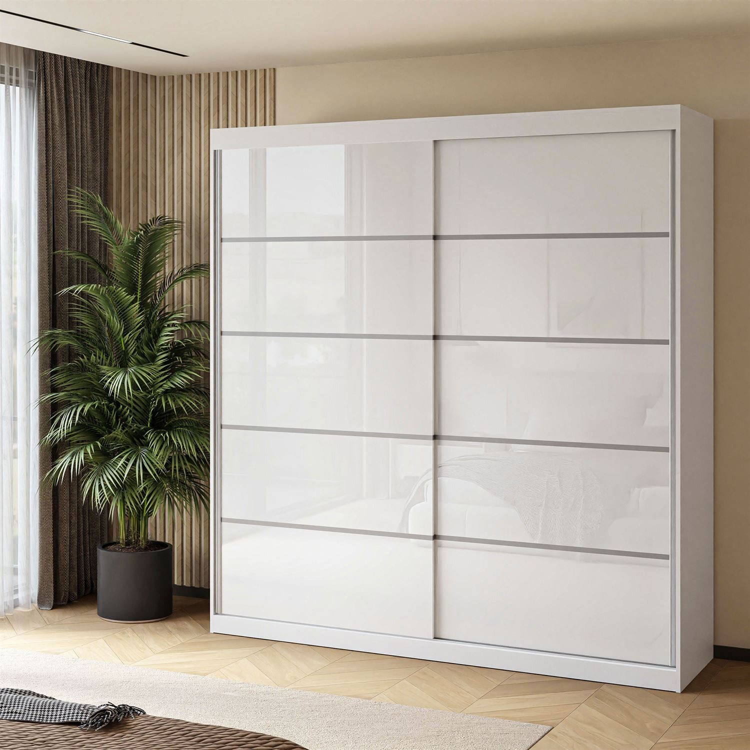Lookway Kleiderschrank BASTER PLUS GLOSSY Hochglanz Weiß / Weiß