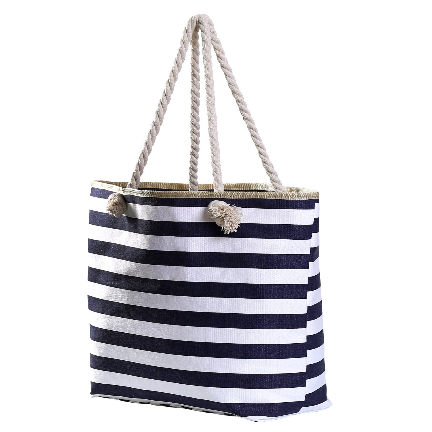 mit kleinem Reißverschluss, Strandtasche, Shopper dunkelblau-weiß DonDon (2-tlg), Beutel Große 1 Strandtasche Tasche gestreift inkl. wasserabweisende