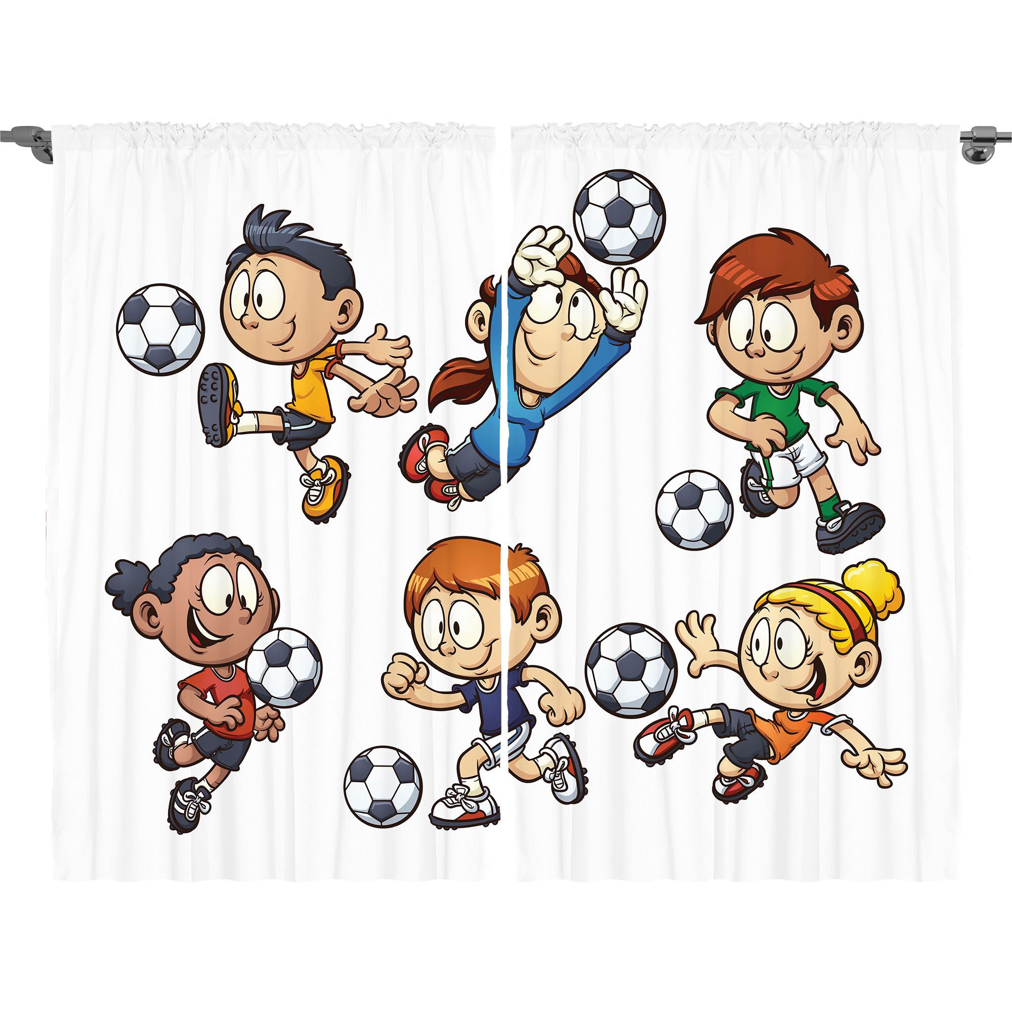 Abakuhaus Gardine Schlafzimmer Kräuselband Vorhang mit Schlaufen und Haken, Fußball Cartoon-Kinder spielen