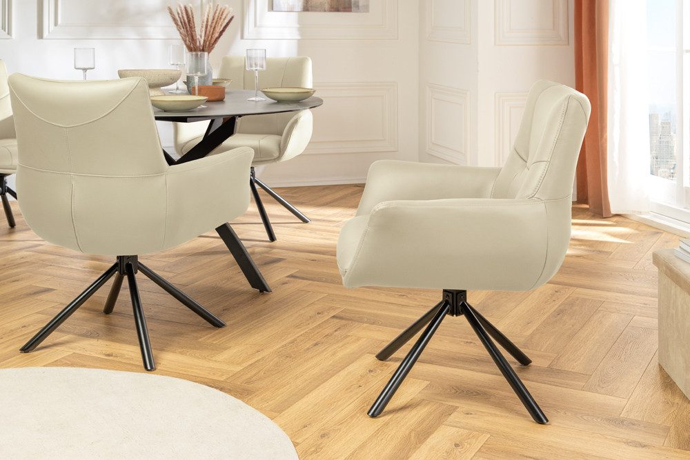 riess-ambiente Drehstuhl SIGNATURE beige /schwarz - Echtleder, Metall, 360° drehbar, Federkern (Einzelartikel, 1 St), Armlehnen-Polsterstuhl - ideal für Wohn-, Arbeits-, Esszimmer & Büro