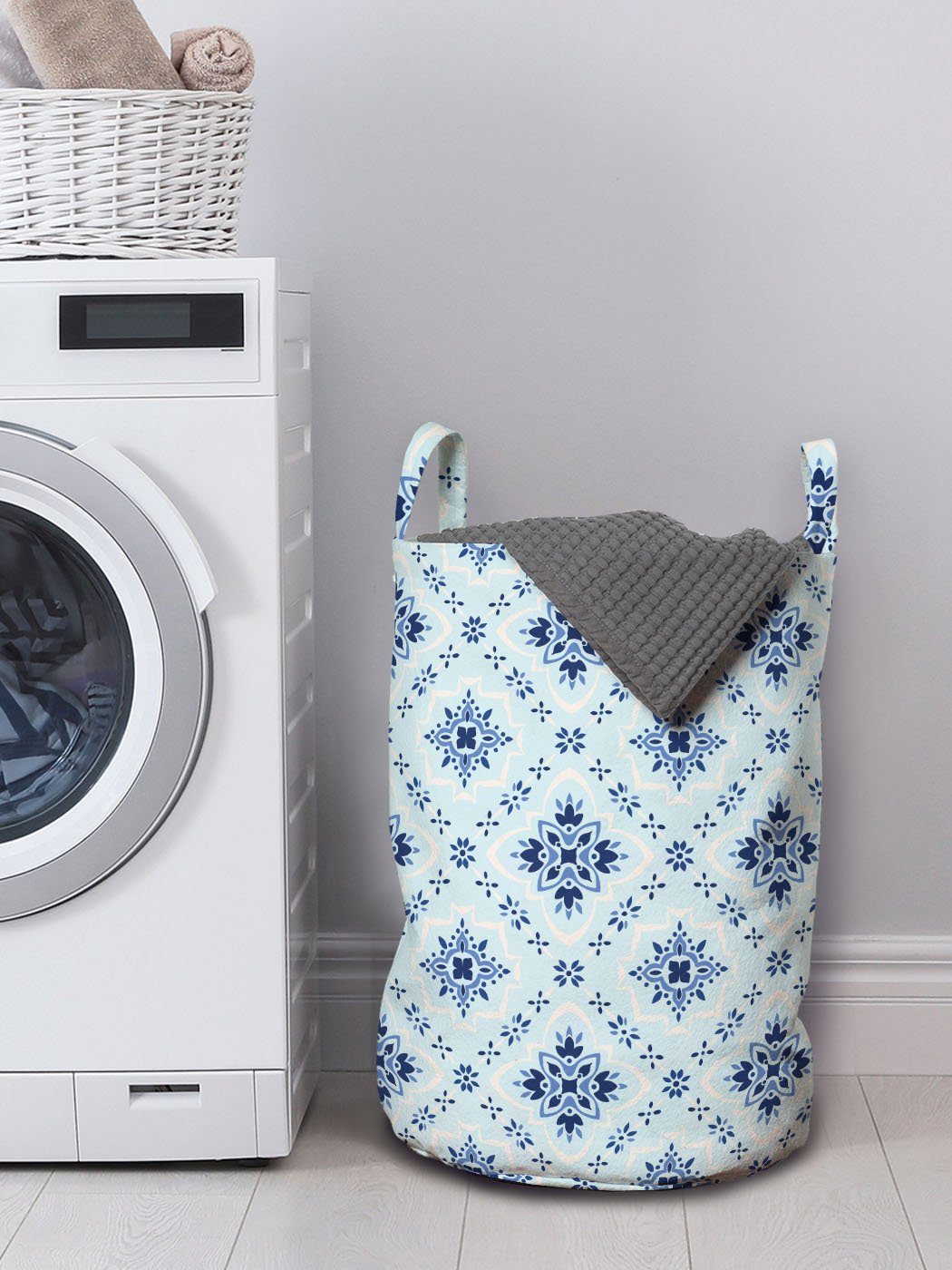 Talavera Wäschekorb Rhythmische Griffen Wäschesäckchen Kordelzugverschluss Waschsalons, Muster mit für Azulejo Abakuhaus