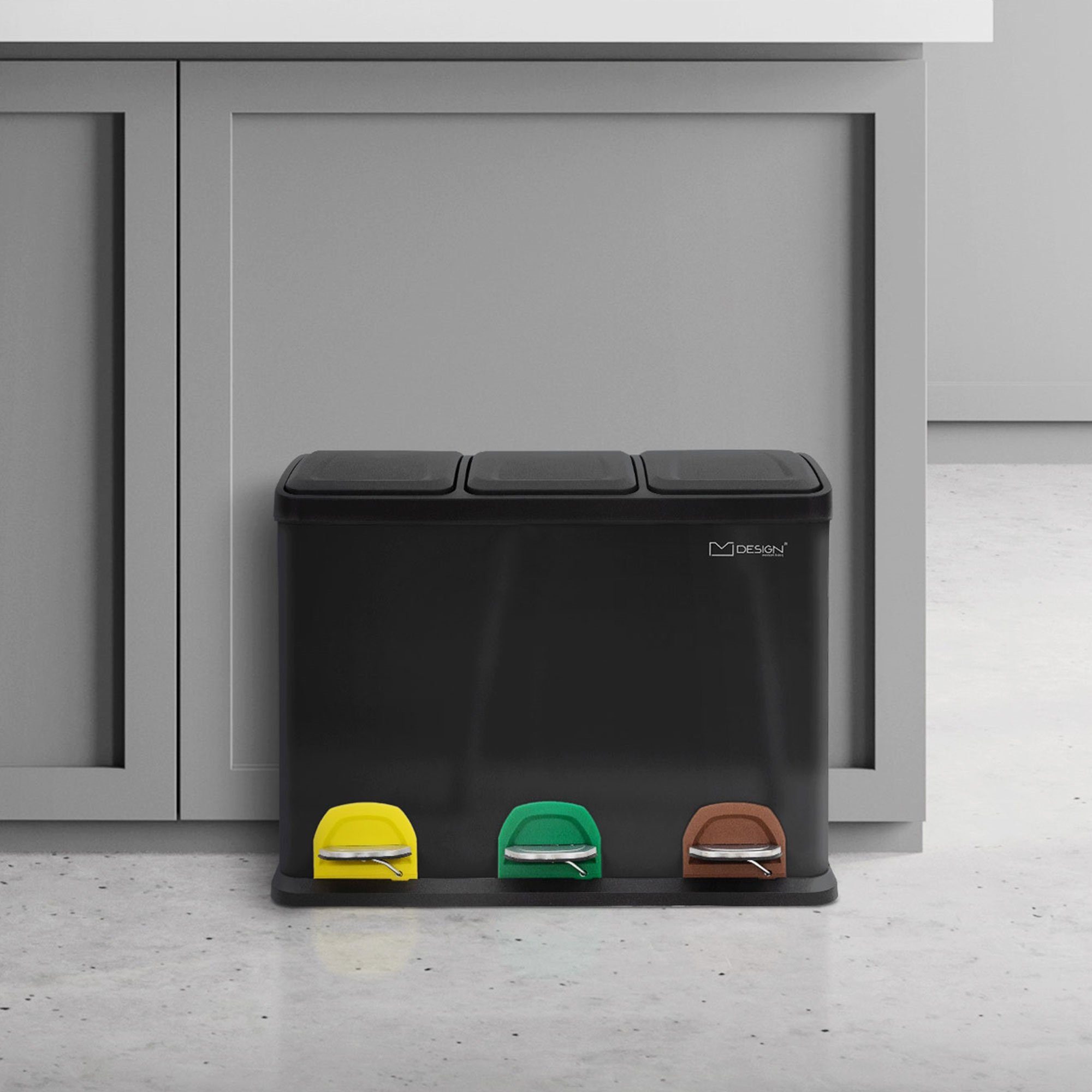 Mülleimer Aus Edelstahl Mit 3 Fächern – 60 Liter Gesamtvolumen, Soft-Close Deckel, Fußpedal & Herausnehmbare Innenbehälter