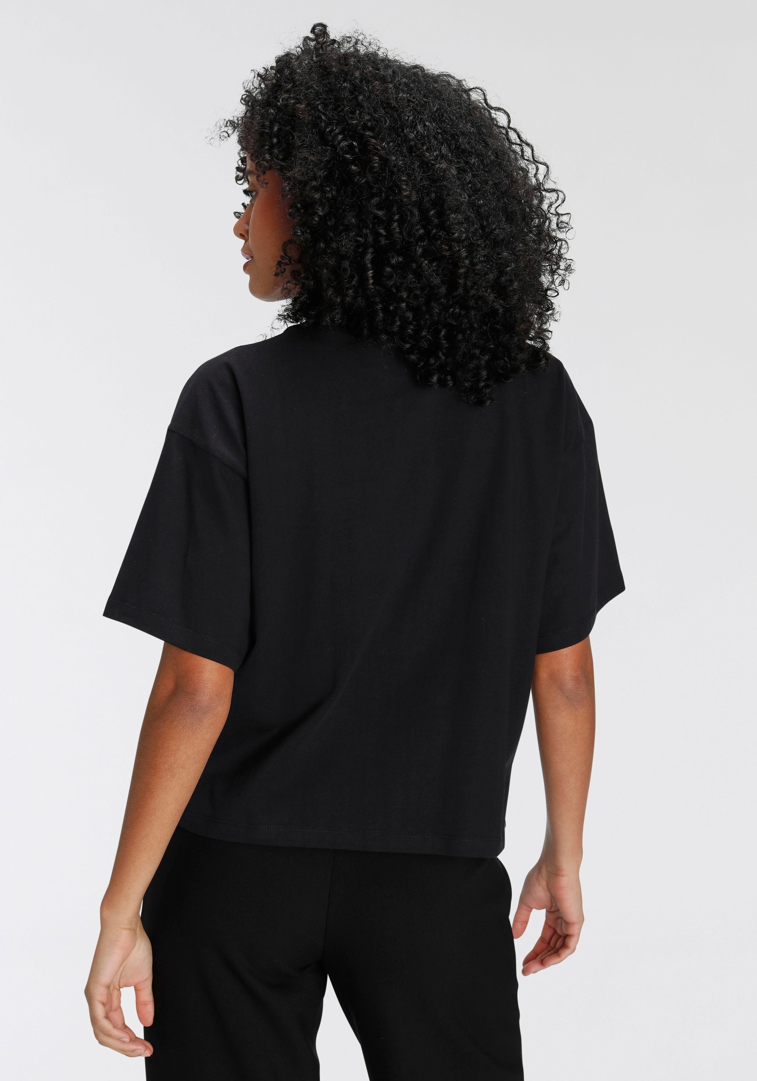 modisch schwarz Rippen-Rundhalsausschnitt breitem Oversize-Shirt AJC mit