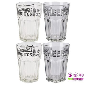 Neuetischkultur Gläser-Set Retro-Gläser 4-teilig mit 6x Untersetzer Glas/Filz, Glas, Gläserset Wasserglas Longdrinkglas