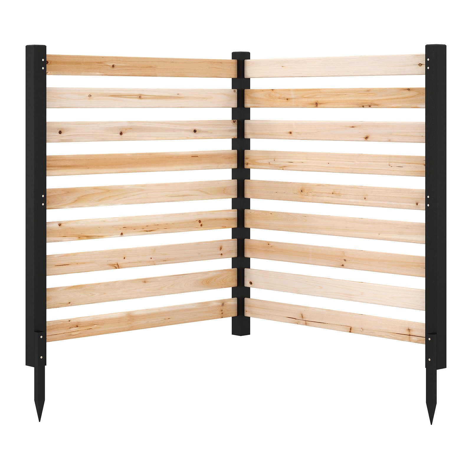 COSTWAY Gartenzaun, Zaun mit 3 Pfählen, Steckzaun Lamellenzaun