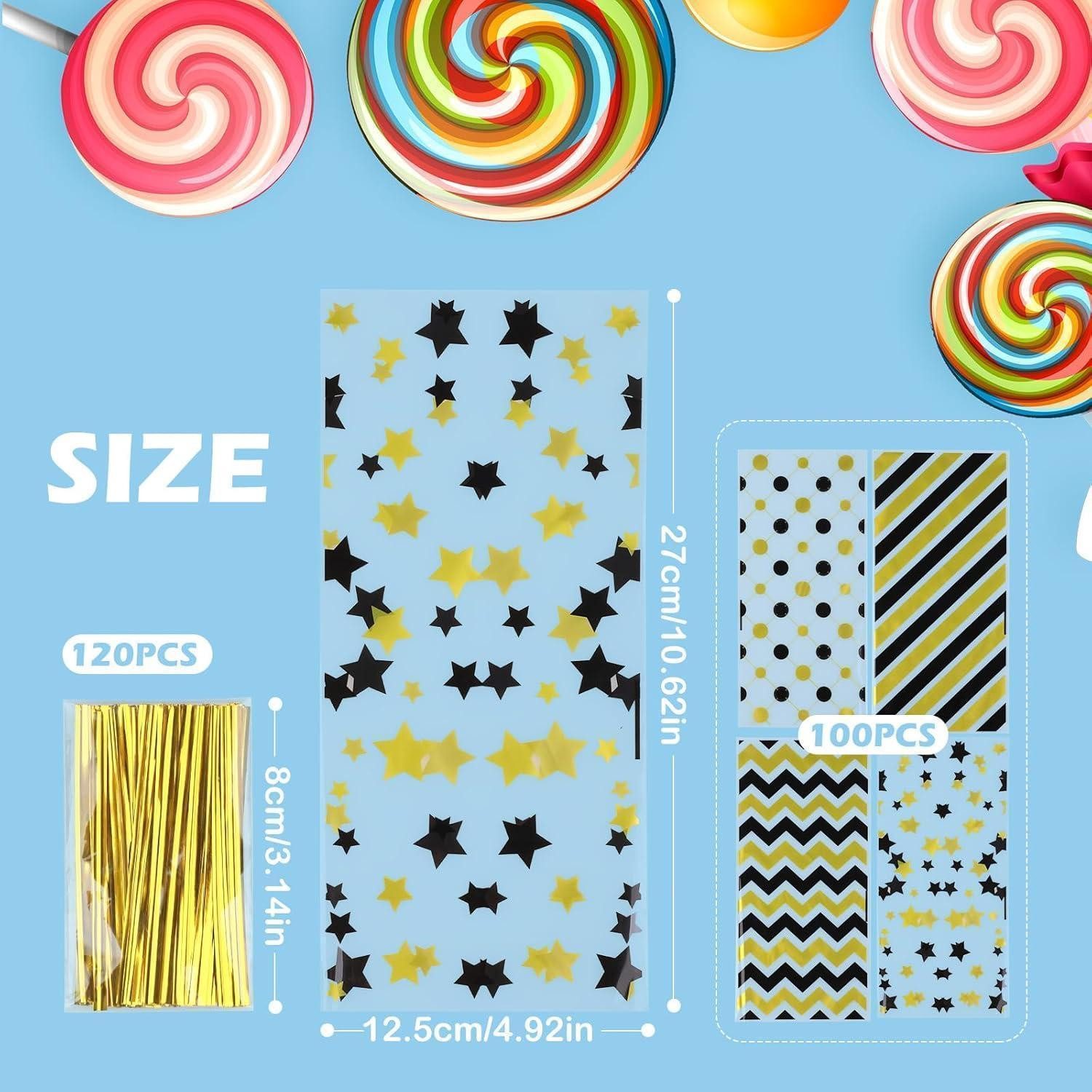 LuxusKollektion Geschenkfolie Zellophantüten 100 transparent 4 Muster 120 Schwarz Gelb