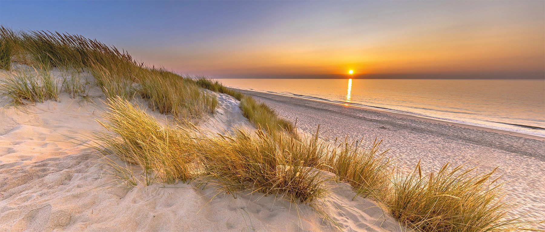 Bönninghoff Bild Wandbild STRAND 60x140 cm – Leinwandbild Keilrahmen Deko modern, Meer, Sonnenuntergang, Strand, auf Keilrahmen gespannt