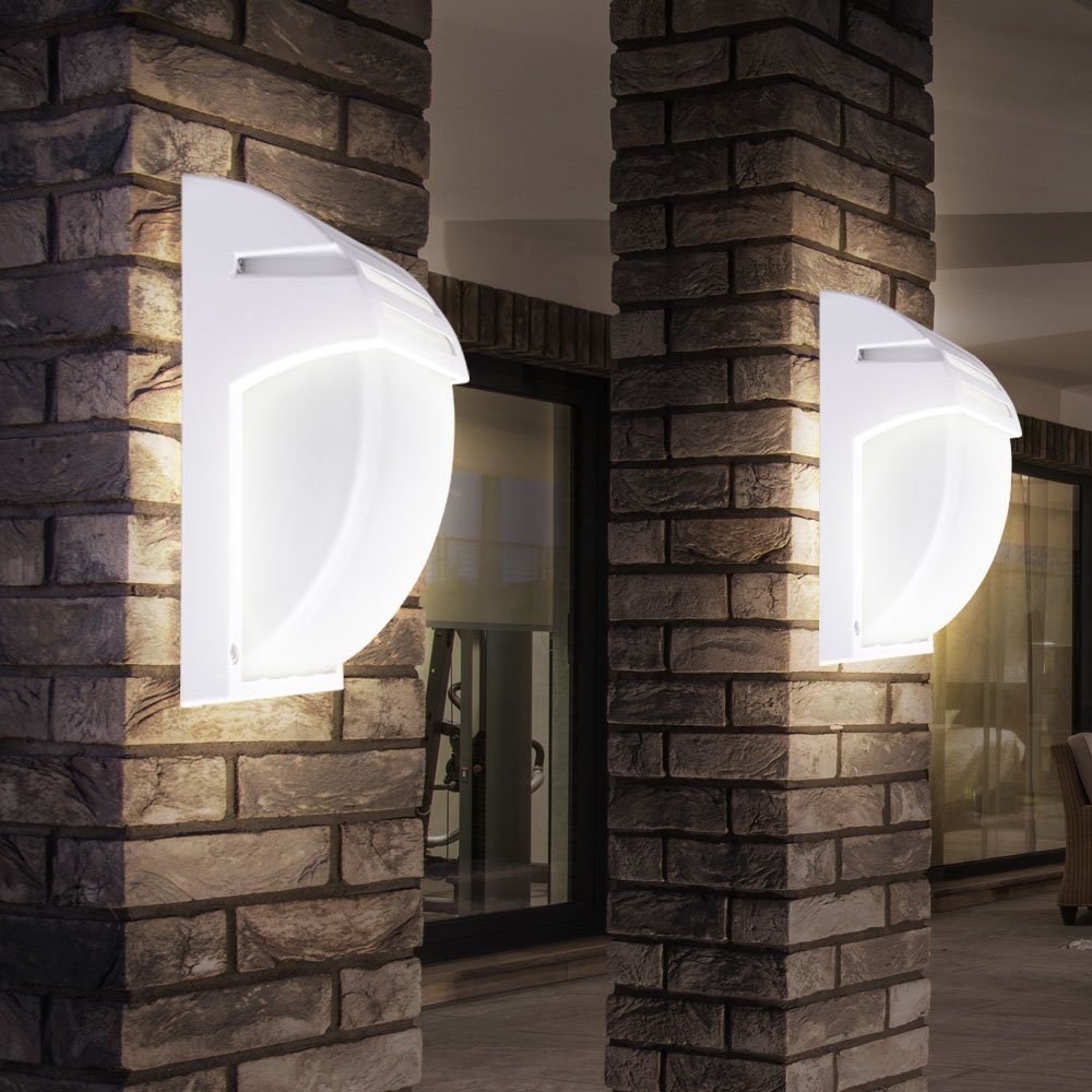 etc-shop Außen-Wandleuchte, LED Außen Wand Leuchte Fassaden Glas ALU Lampe Beleuchtung Weiß Terrassen