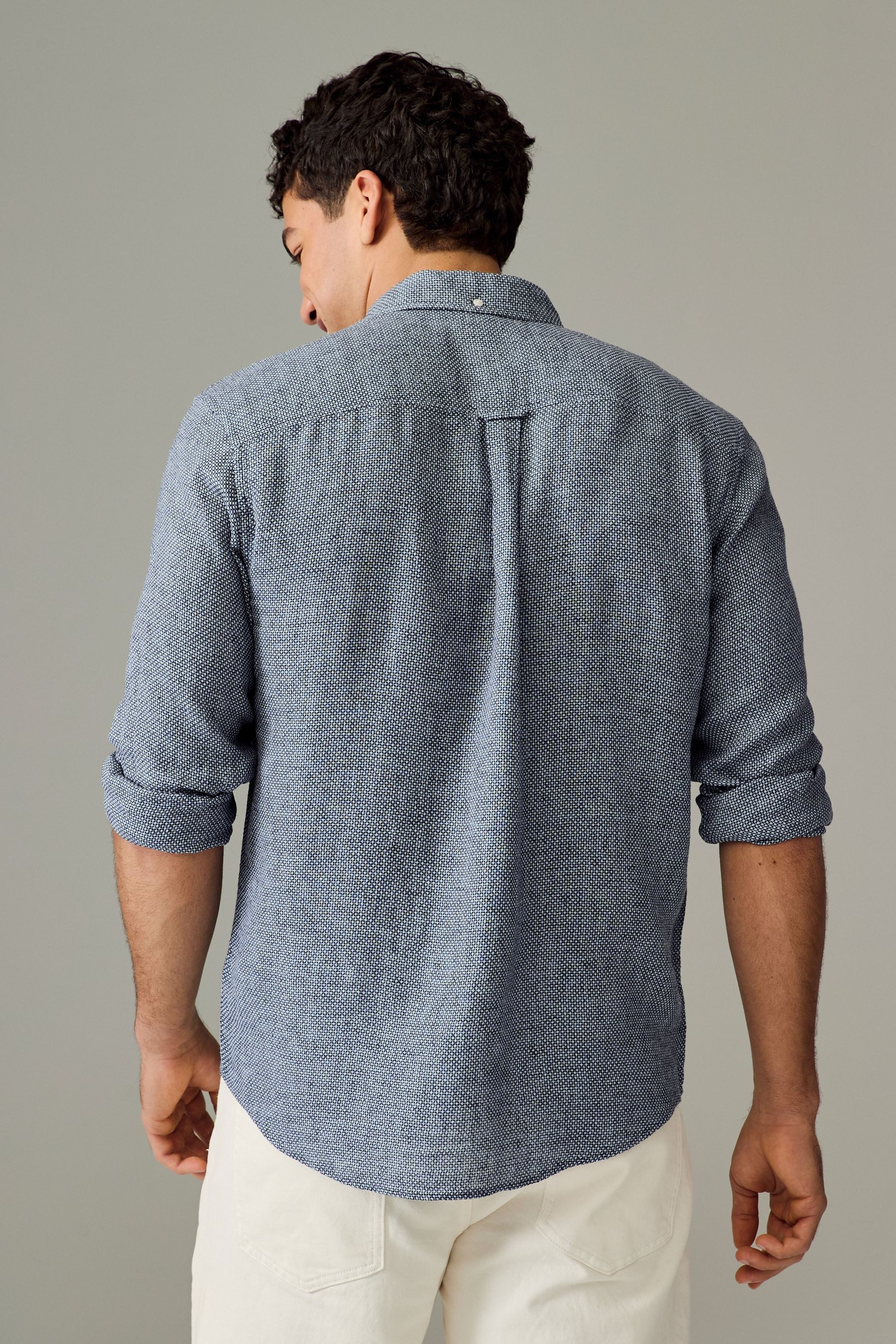 Next Langarmhemd Langärmeliges Hemd aus Baumwolle und Leinen (1-tlg) günstig online kaufen