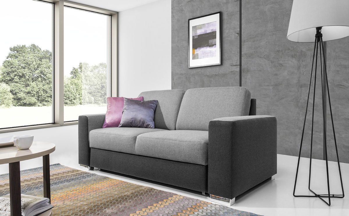 2-Sitzer Zwei-Farben Sofa in Grau und Schwarz mit Edelstahlfüßen