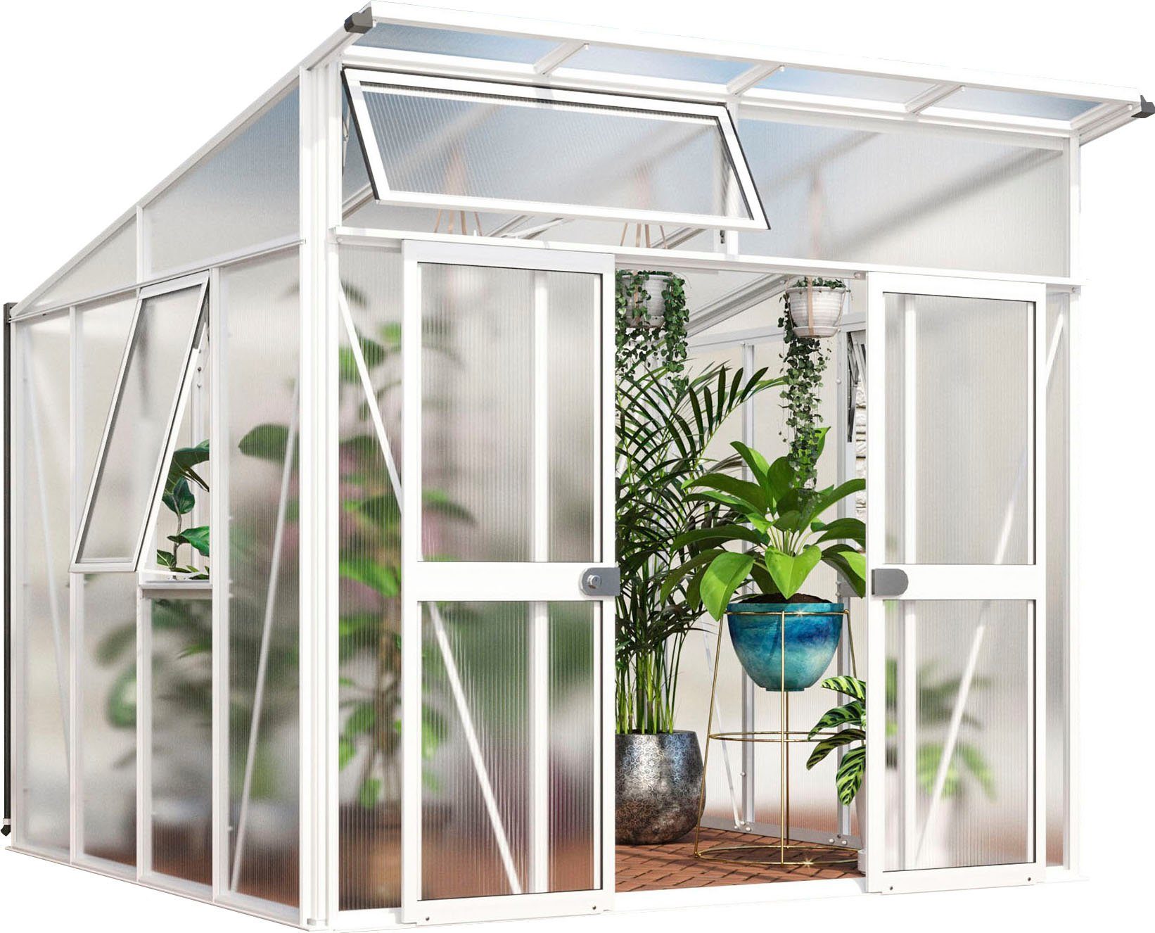 Vitavia Gewächshaus Aura 7800, BxTxH: 267 x 295 x 242,3 cm, 10 mm Wandstärke, besonders stabile Alu-Profile, 10 mm Hohlkammerplatten weiß