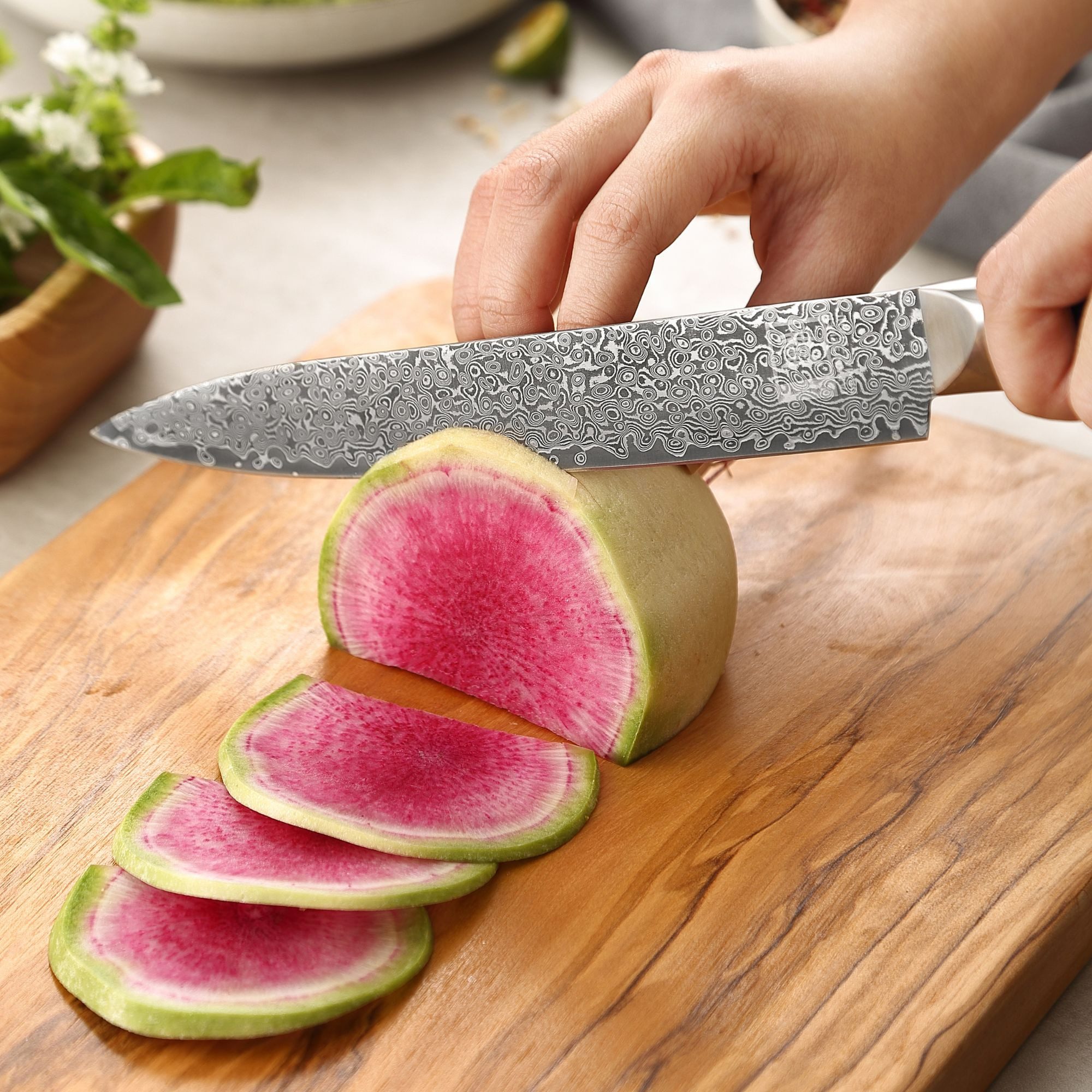 ZAYIKO Fleischmesser Black Edition dunkler Damast Tranchier Küchenmesser 2,5 cm Klinge, schwarzer Damaststahl, VG10-Kern