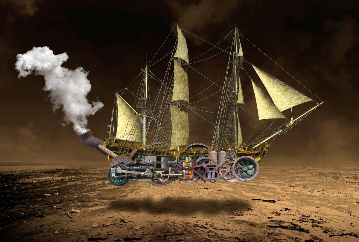 Papermoon Steampunk Fototapete Segelschiff