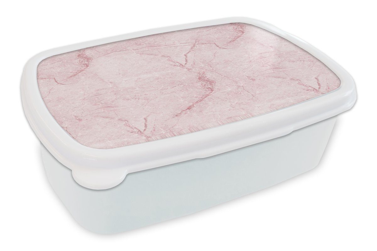 MuchoWow Lunchbox Marmor - Rosa - Muster, Kunststoff, (2-tlg), Brotbox für Kinder und Erwachsene, Brotdose, für Jungs und Mädchen weiß