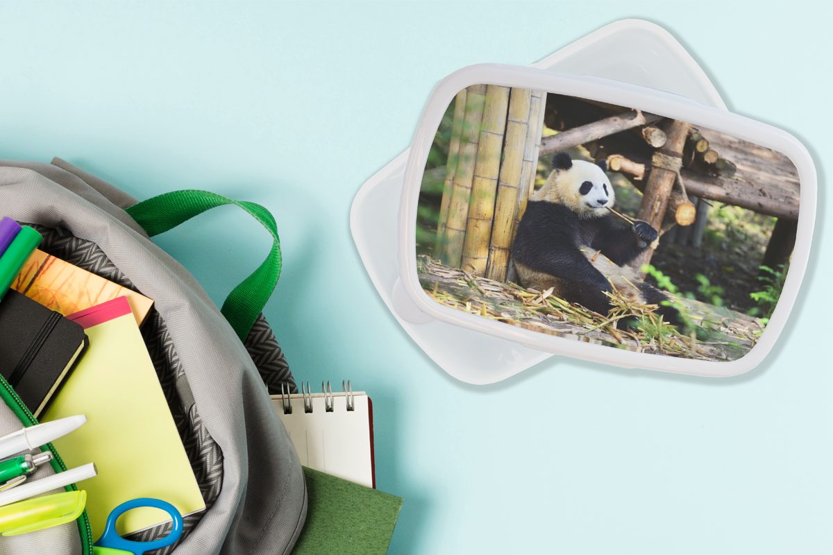 und und Panda weiß - Brotdose, (2-tlg), Erwachsene, - Bambus, Brotbox Holz Kunststoff, für Mädchen Kinder MuchoWow Lunchbox Jungs für