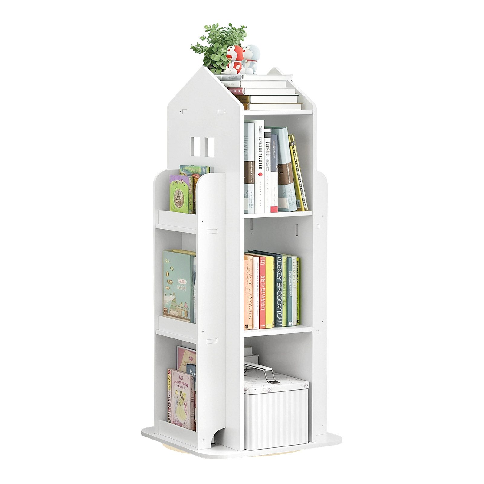 TWSOUL Kinderregal Bücherregal 360° Drehregal mit 4 Ebenen 2 Seitenregalen, günstig online kaufen