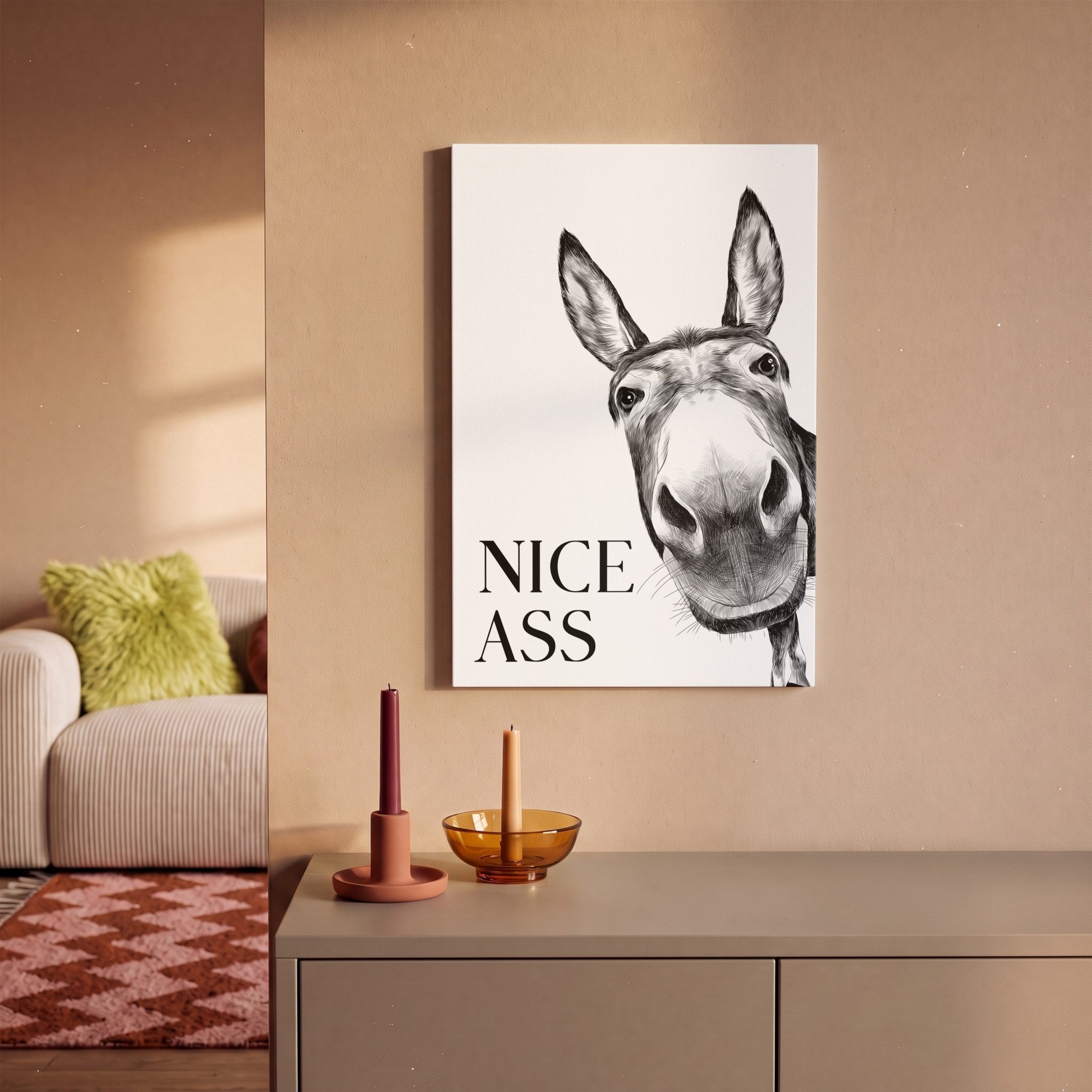 OneMillionCanvasses® Leinwandbild Zitat - Esel - Dieren - Nice ass - Sprüche, Fotodruck (1 St), Bilder für Badezimmer, Bad und Toiletten Deko, Bild WC 30x20 cm – Bild 2 von 5