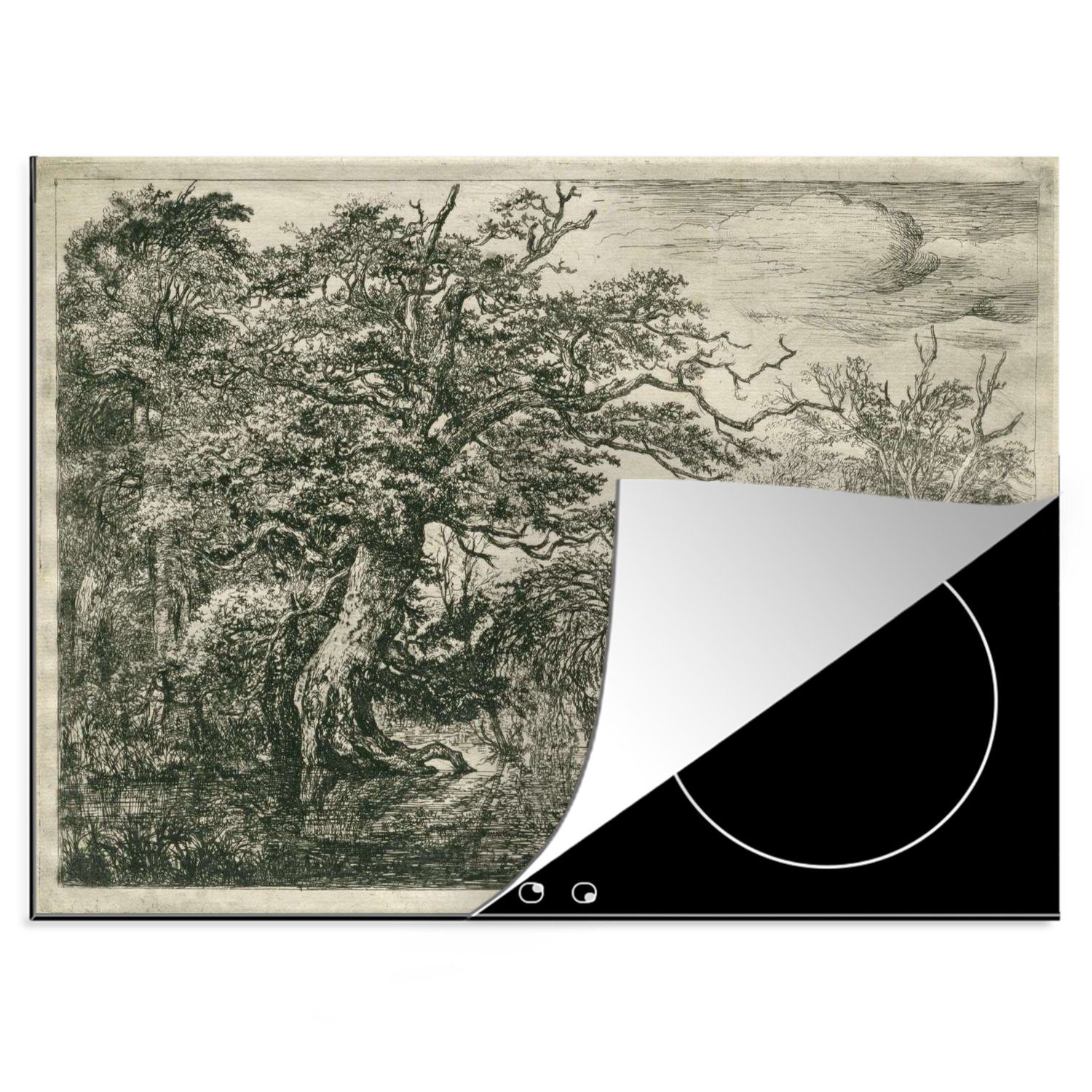 MuchoWow Herdblende-/Abdeckplatte Die Reisenden - Gemälde von Jacob van Ruisdael, Vinyl, (1 tlg), 70x52 cm, Mobile Arbeitsfläche nutzbar, Ceranfeldabdeckung