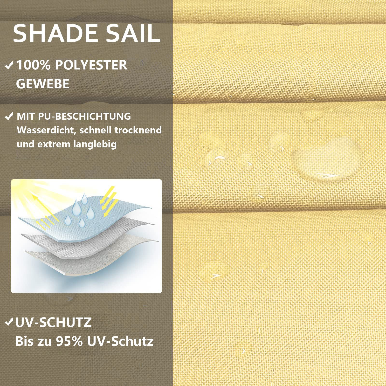 Rosnek Sonnensegel Viereckig Wasserdicht mit 95% UV-Schutz, inkl. Befestigu günstig online kaufen