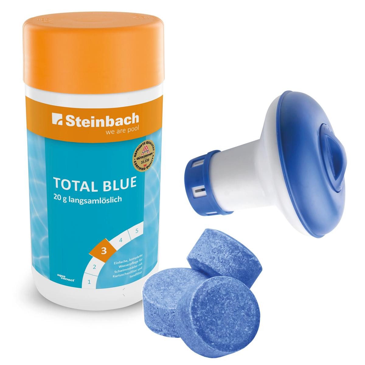 Poolpflege Steinbach Total blue 1 kg & Mini-Dosierschwimmer