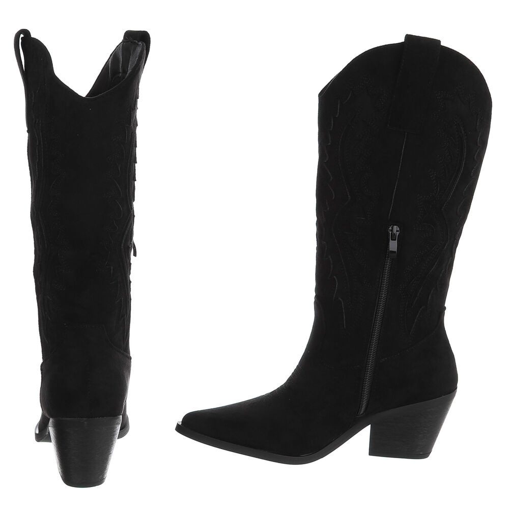 Ital-Design Damen Cowboystiefel mit Blockabsatz und Prägung Westernstiefel (92002508) Blockabsatz Stiefel in Schwarz – Bild 5 von 5