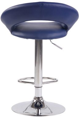 TPFLiving Barhocker Olin mit bequemer Rückenlehne und angenehmer Fußstütze (Barstuhl Hocker für Theke & Küche), Tresenhocker mit Trompetenfuß chrom - Sitzfläche: Kunstleder Blau
