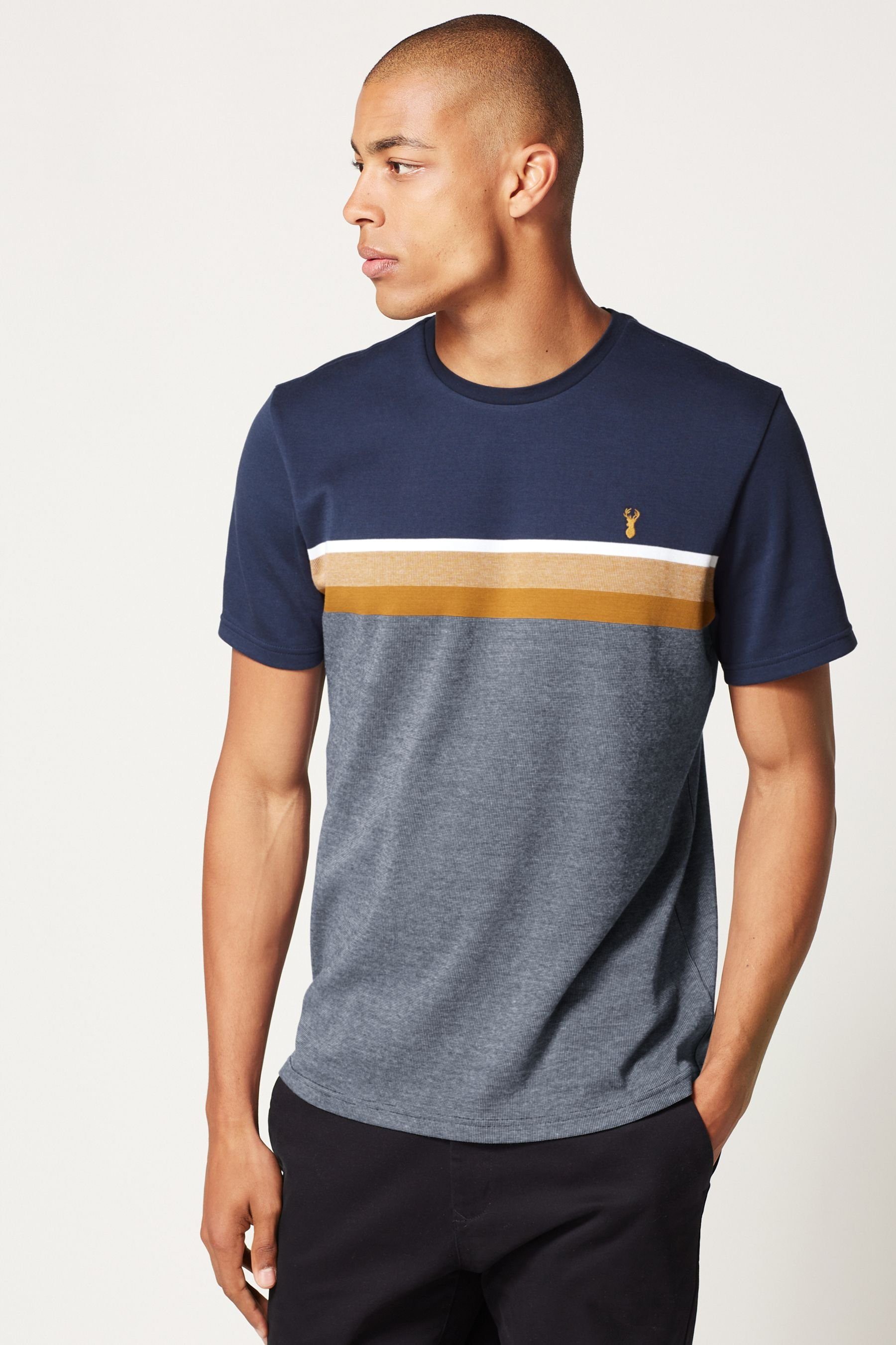 Next T-Shirt Weiches T-Shirt (1-tlg) Navy Blue/Tan Brown Block