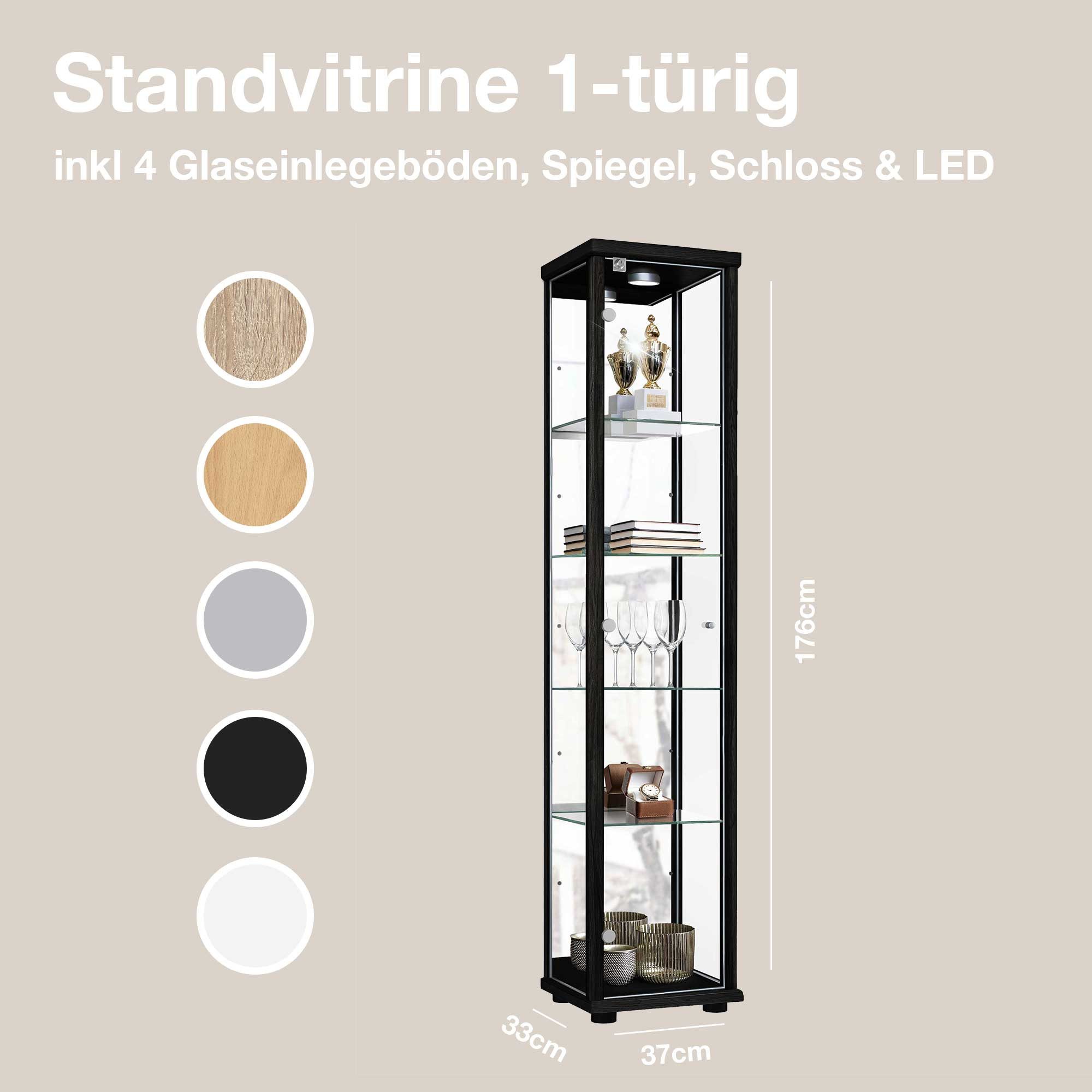 K-Möbel Glasvitrine C1083 (Glasvitrine (176x37x33 cm) günstig online kaufen