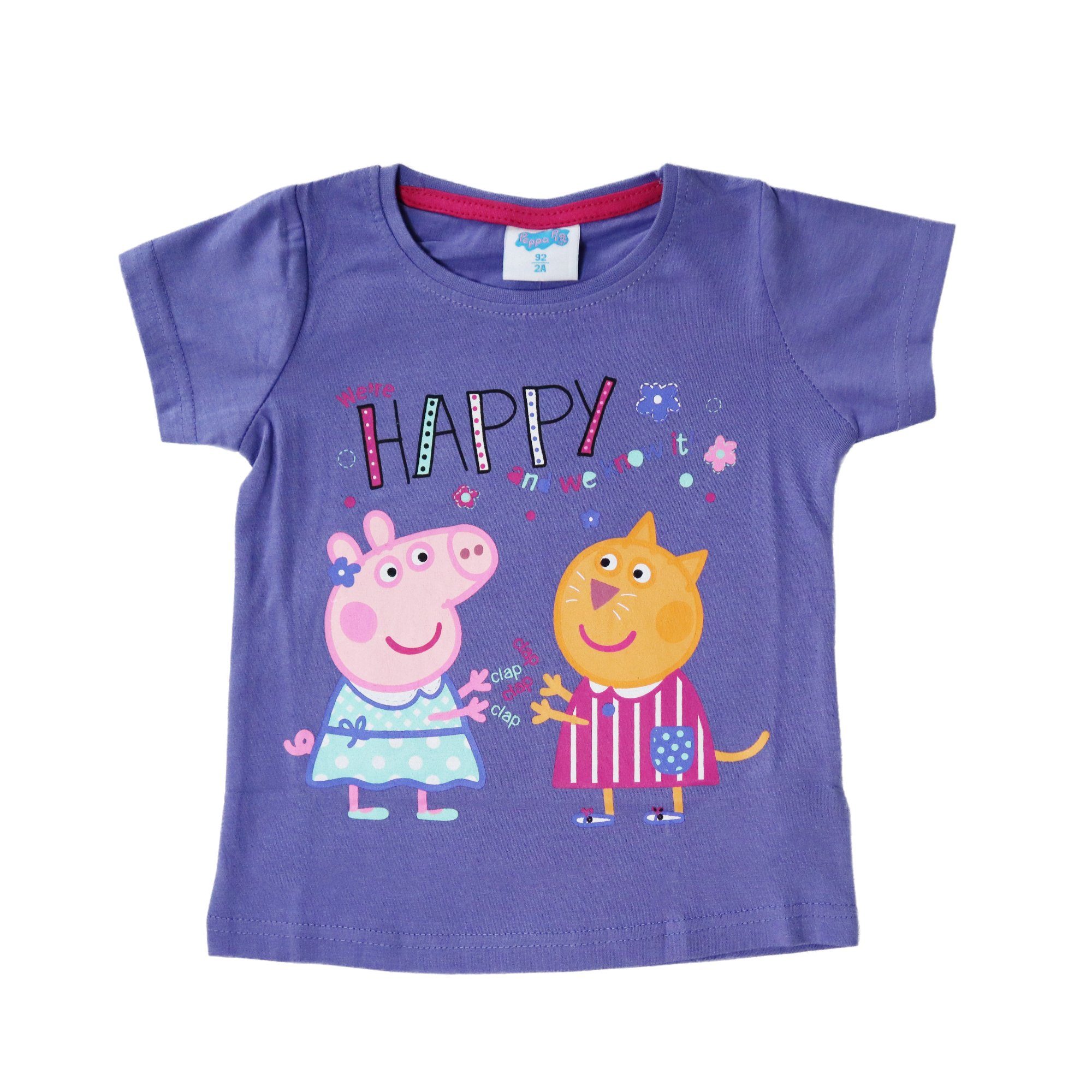 Peppa Pig Print-Shirt Peppa Wutz und Mieze Molly Baby Kinder T-Shirt Gr. 92 bis 116, 100% Baumwolle Blau