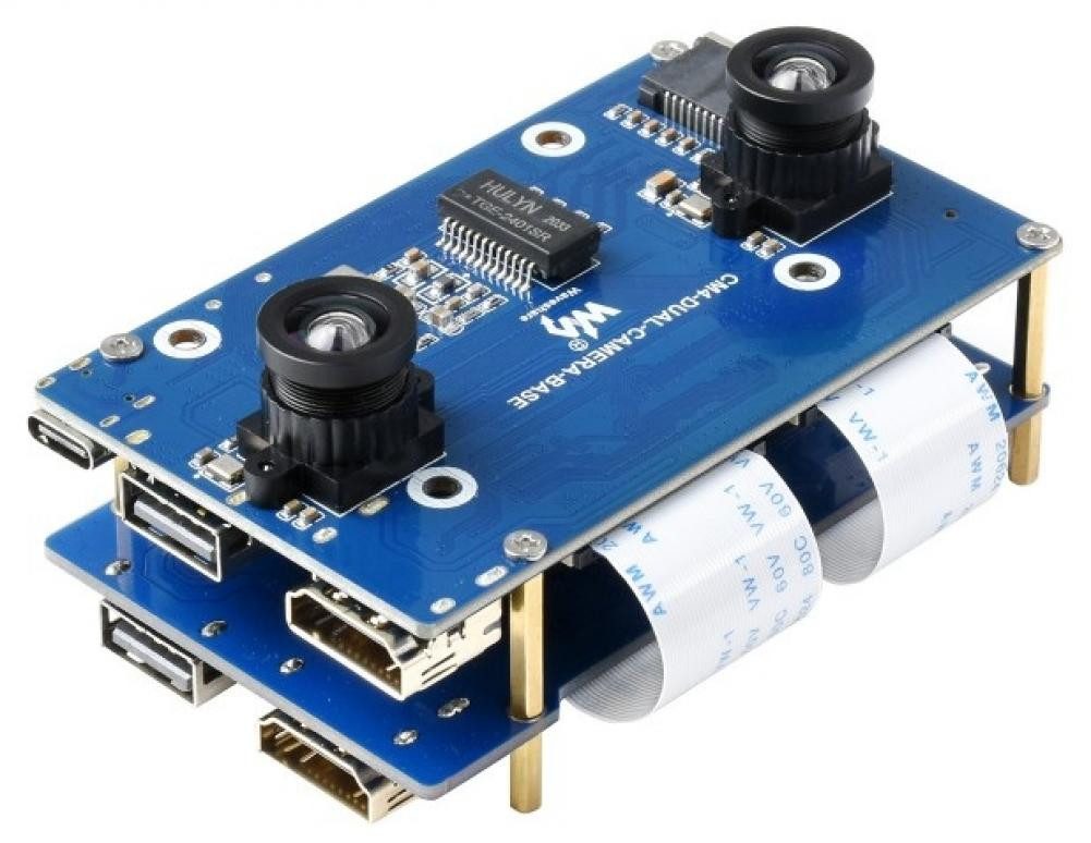 Waveshare, Binocular Camera Base + Erweiterung für Raspberry Pi CM4, Barebone-PC