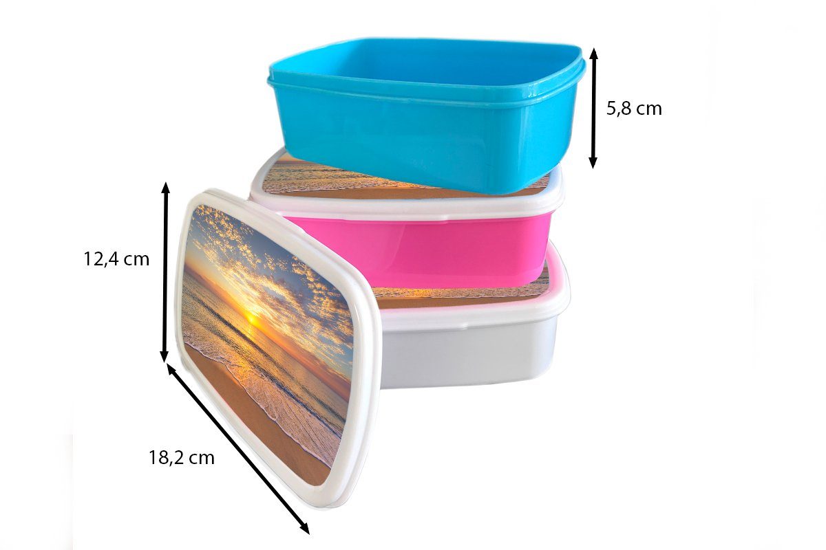 Mädchen Sonnenuntergang für - Kunststoff, Jungs Kinder Strand und weiß Brotbox - für und Meer, Brotdose, MuchoWow Lunchbox (2-tlg), Erwachsene,