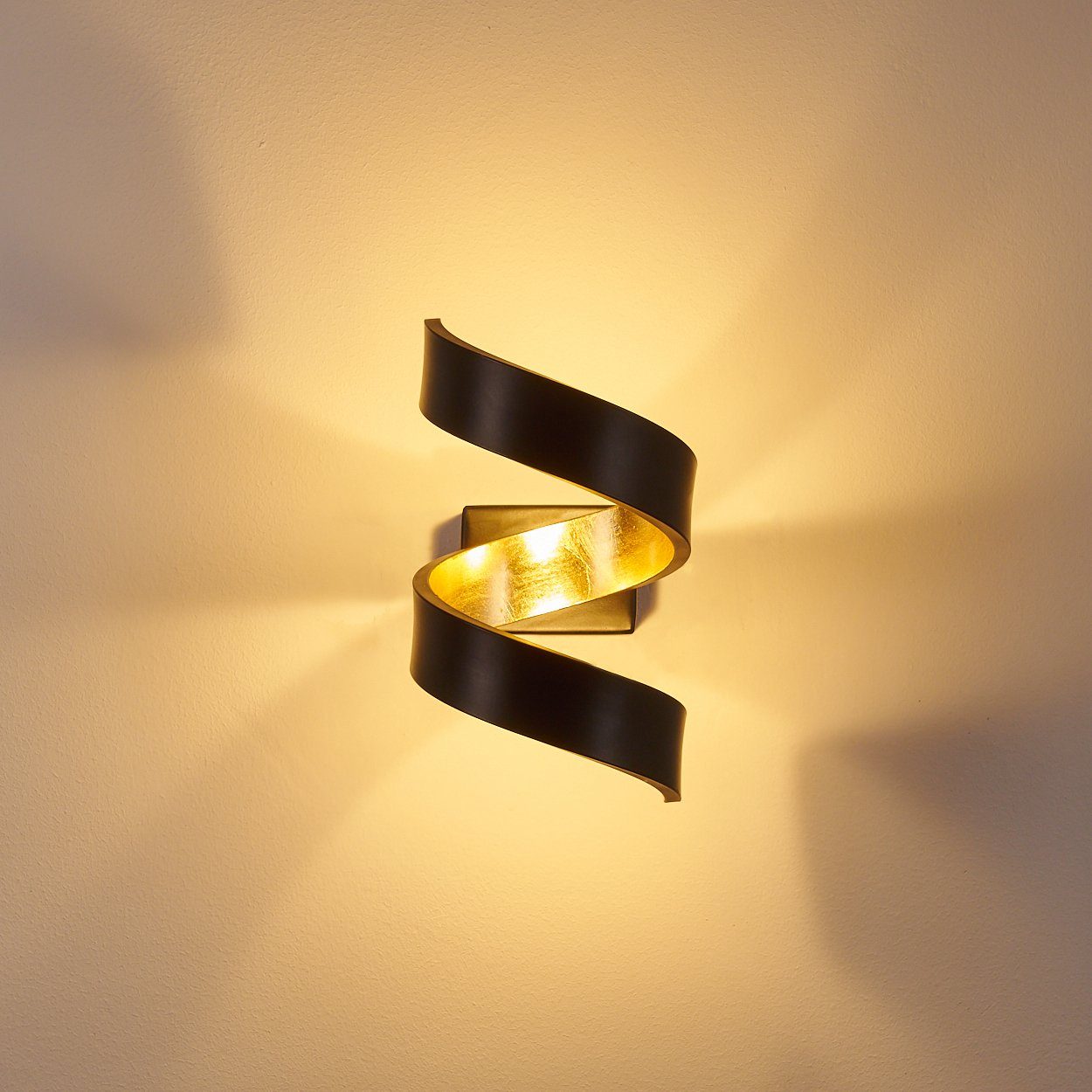 Lumen, in Metall m. Down-Effekt 6 Wandleuchte aus Up Innen LED spiralförmige Kelvin, »Delia« mit 360 Schwarz/Gold, Watt, hofstein Wandlampe & 3000