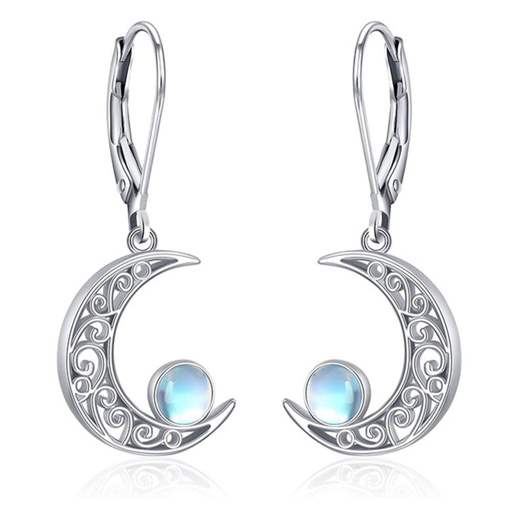 Haiaveng Paar Ohrhänger Hängend Ohrringe 925er Silber,Mondstein Ohrringe, Mond Ohrringe, für Damen und Mädchen